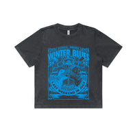 Thumbnail for Winter Blues 2025 Ladies Stone Wash Heavy Crop Guitar Tee