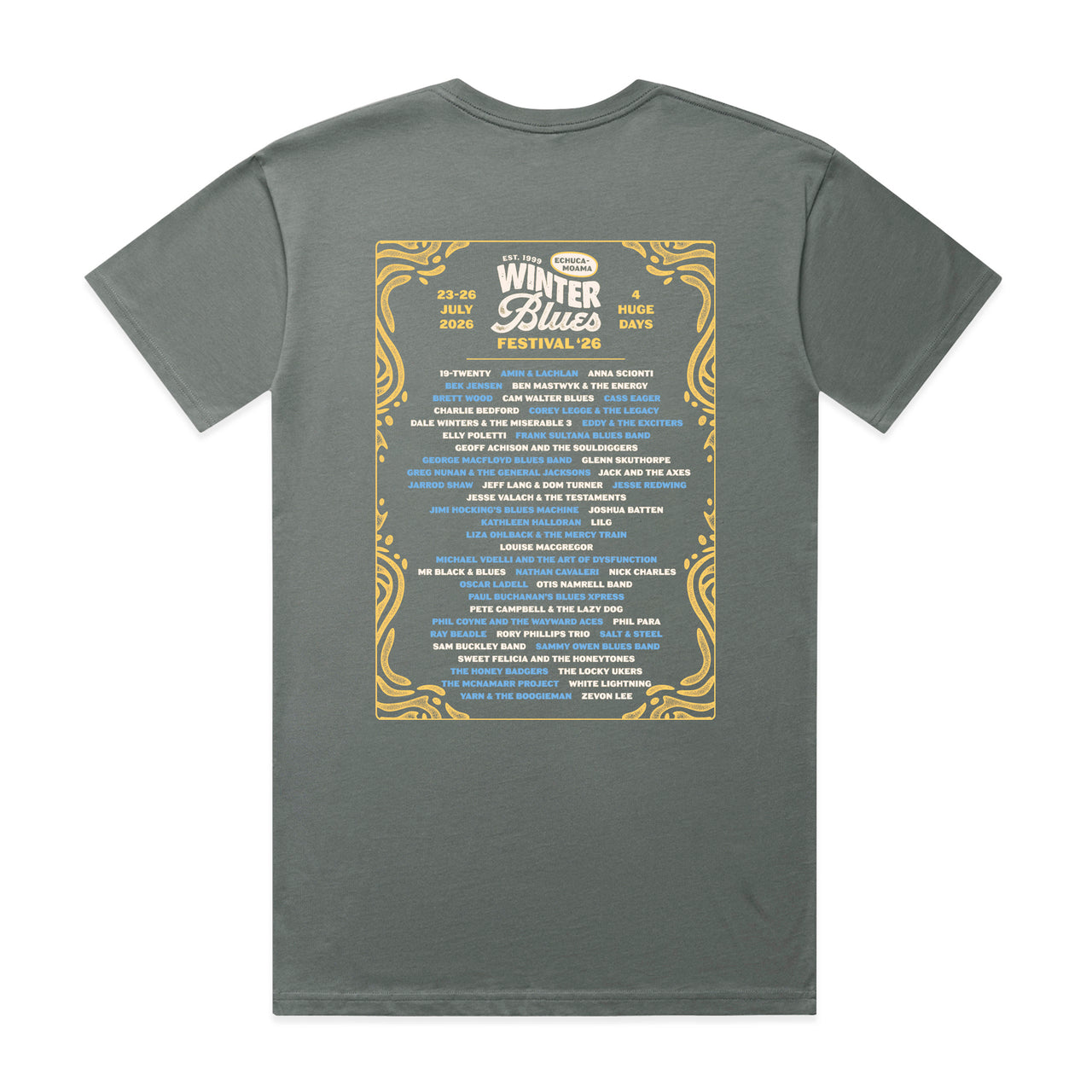 Echuca Moama Winter Blues 2026 Men's Band List Tee