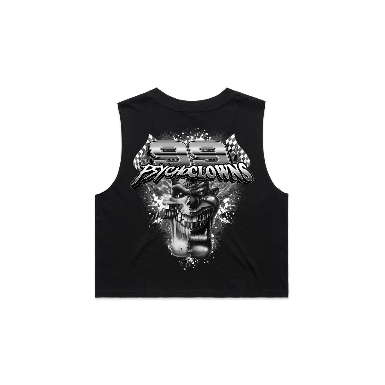 99 Psycho Clowns Black Print Ladies Crop Tank