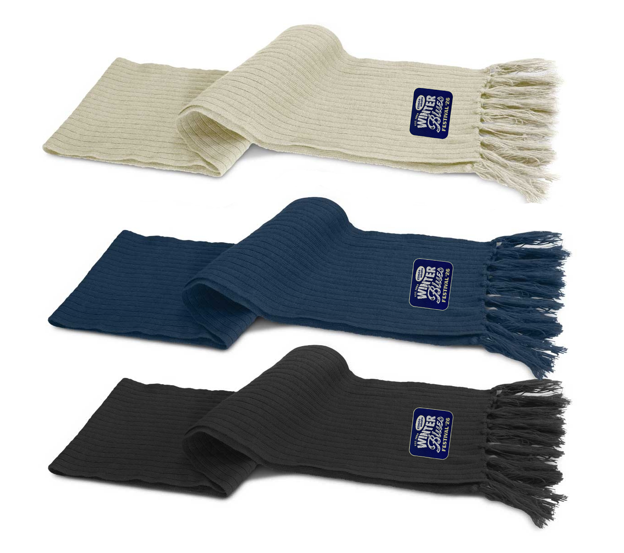 Echuca Moama Winter Blues 2026 Scarf with Badge